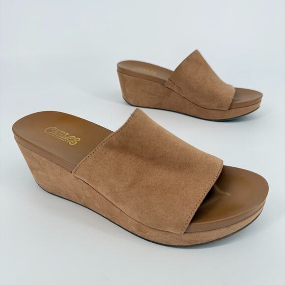 Carlos by Carlos Santana Shoes - Carlos Santana Wedge Sandals Womens 7.5 Tan Suede Slide Platform Boho 70s Retro